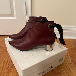 Proenza Schouler Burgundy Ankle Boots with Silver Heel